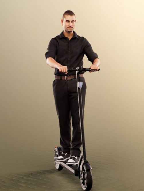 Elegant Man Driving Scooter low-poly 3d Model