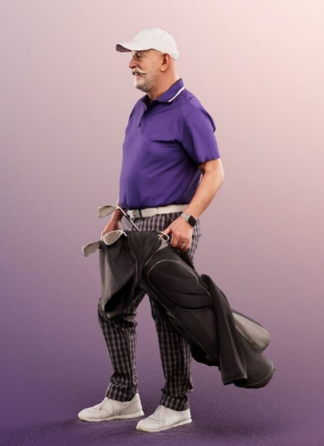 Standing Best Ager Man With Golfbag low-poly 3d model