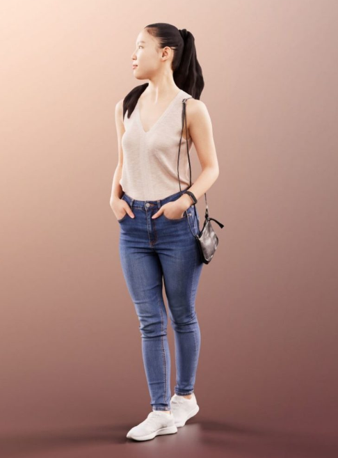 Summer Girl Waiting With Hands In Her Pockets 3D Model